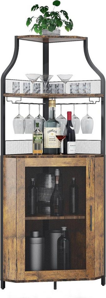 GarveeMore Weinschrank 5-stöckiges mit Glasständer und verstellbaren Regalen,47x32x154cm industrielles Barschrank mit Türen aus Metallgitter für Küche,Bar von GarveeMore