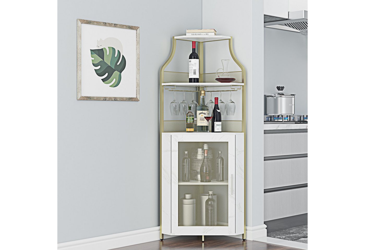 GarveeMore Weinschrank Weinregal 5-stöckiges Weinbäckerregal mit Weinaufbewahrung mit Türen & Glashalter, 47x32x154cm GarveeMore Weinschrank Weinregal 5-stöckiges Weinbäckerregal mit Weinaufbewahrung mit Türen & Glashalter, 47x32x154cm von GarveeMore