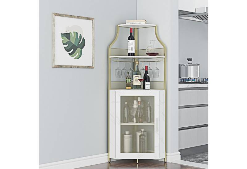 GarveeMore Weinschrank Weinregal 5-stöckiges Weinbäckerregal mit Weinaufbewahrung mit Türen & Glashalter, 47x32x154cm von GarveeMore
