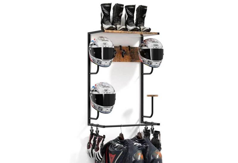 GarveeMore Werkzeughalter Holz Motorrad Helm Rack Wand montiert Display Rack,80x40x25cm FürHelme, Wandmontierter Helmträger Rack mit 4Clips und 4kleinen Haken geliefert von GarveeMore