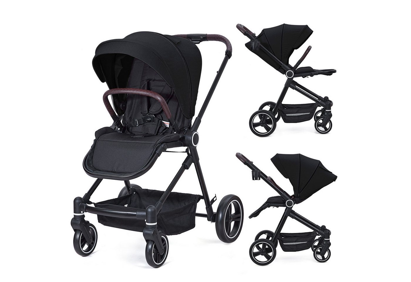 GarveeMore Zwillings-Kombikinderwagen Kinderwagen Set mit umkehrbarem, Babywanne & Buggy, Zusammenklappbar von GarveeMore