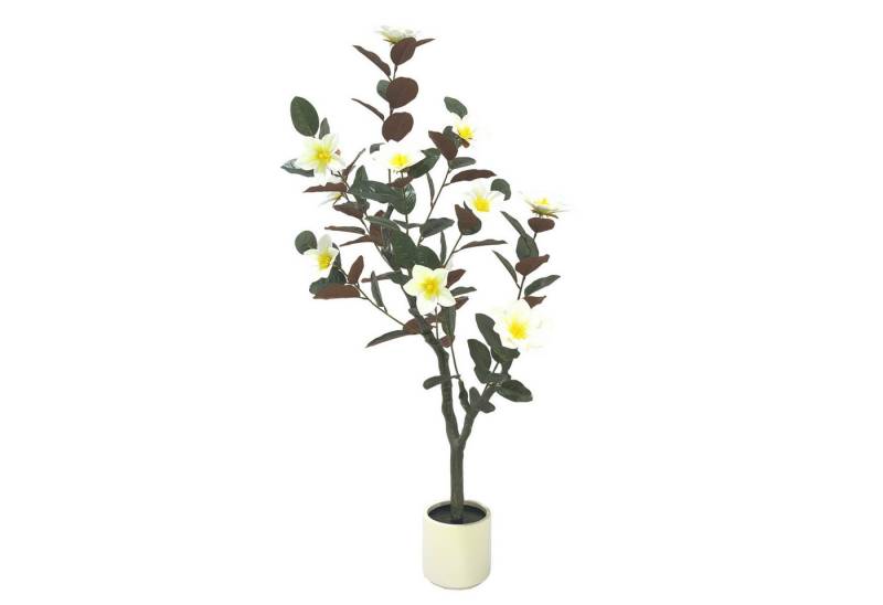 Künstliche Zimmerpflanze Künstlicher Magnolienbaum, mit weißem Blumentopf,mit Blättern Blüten, GarveeMore, Höhe 150 cm, 150/180CM fünstlicher Baum für den mit blühenden Blüten und Blättern von GarveeMore