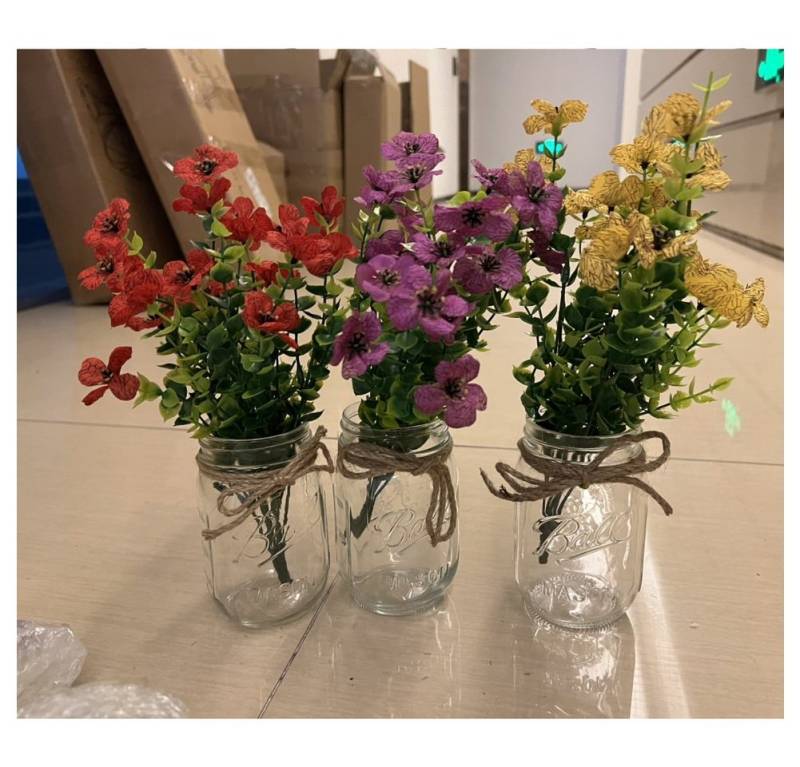 Kunstblumenstrauß 6PCS Seidentuch Glas Mason Jar Desktop Dekor Jar bunte Gänseblümchen, GarveeMore von GarveeMore