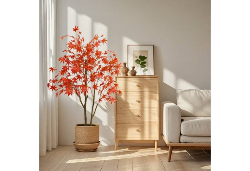 Künstliche Zimmerpflanze Neu 5,9 Fuß Herbstahorn Künstlicher Herbstbaum Im Plastiktopf, GarveeMore, Höhe 180 cm, Roter Ahorn Blätter Seide Ahorn Baum für Herbst Party Home Dekoration von GarveeMore