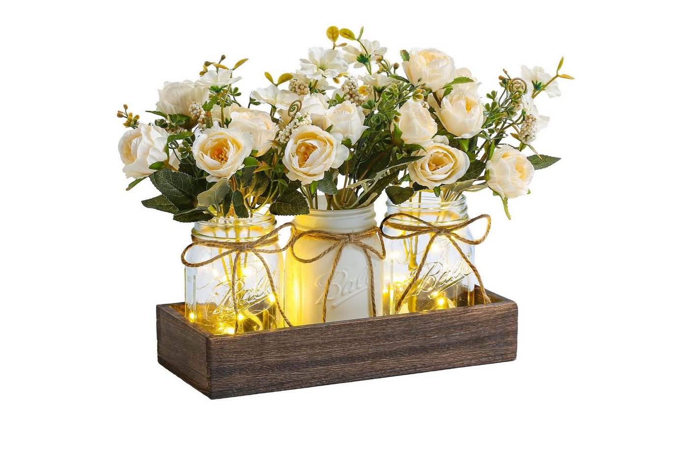 Kunstpflanze Holzkiste mit künstlichen Blumen Mason Jar, GarveeMore Kunstpflanze Holzkiste mit künstlichen Blumen Mason Jar, GarveeMore von GarveeMore