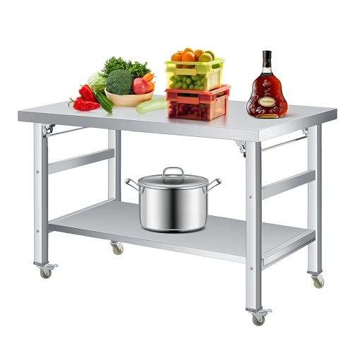 Klapptisch aus Edelstahl (91,4 x 61 cm), kommerzieller Arbeitstisch mit feststellbaren Rollen und unter Regal, für Haus, Küche, Restaurant, Garage, Camping, Outdoor, Belastung: von GarveeTech