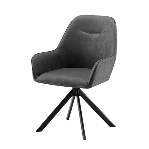 Garvis 1er Set Kunstleder Esszimmerstuhl Drehbar mit Armlehne Drehbar gepolsterte Sitzfläche Metall Beine für Küche Esszimmer Schlafzimmer (Grau) von Garvishk
