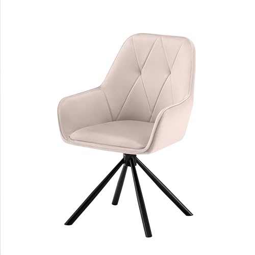 Garvis 1er Set Samt Esszimmerstuhl Drehbar mit Armlehne Drehbar gepolsterte Sitzfläche Metall Beine für Küche Esszimmer Schlafzimmer (Creme) von Garvishk
