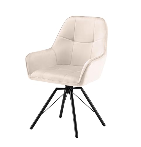 Garvis 1er Set Samt Esszimmerstuhl Drehbar mit Armlehne Drehbar gepolsterte Sitzfläche Metall Beine für Küche Esszimmer Schlafzimmer (Creme) von Garvishk