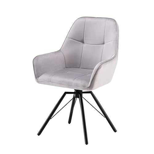 Garvis 1er Set Samt Esszimmerstuhl Drehbar mit Armlehne Drehbar gepolsterte Sitzfläche Metall Beine für Küche Esszimmer Schlafzimmer (Grau) von Garvishk