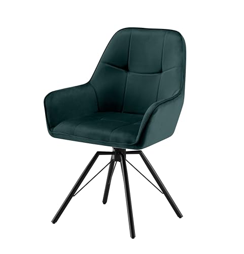 Garvis 1er Set Samt Esszimmerstuhl Drehbar mit Armlehne Drehbar gepolsterte Sitzfläche Metall Beine für Küche Esszimmer Schlafzimmer (Grün) von Garvishk