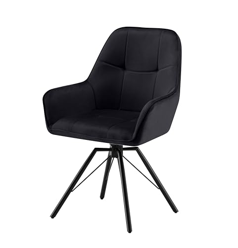 Garvis 1er Set Samt Esszimmerstuhl Drehbar mit Armlehne Drehbar gepolsterte Sitzfläche Metall Beine für Küche Esszimmer Schlafzimmer (Schwarz) von Garvishk
