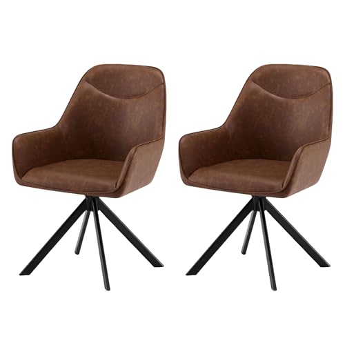 Garvis 2er Set Kunstleder Esszimmerstuhl Drehbar mit Armlehne Drehbar gepolsterte Sitzfläche Metall Beine für Küche Esszimmer Schlafzimmer (Braun) von Garvishk