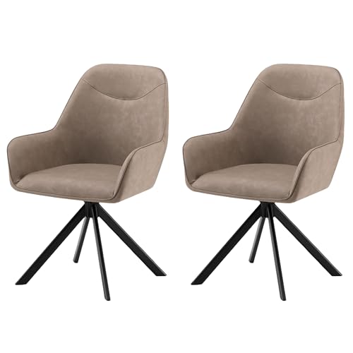 Garvis 2er Set Kunstleder Esszimmerstuhl Drehbar mit Armlehne Drehbar gepolsterte Sitzfläche Metall Beine für Küche Esszimmer Schlafzimmer (Creme) von Garvishk