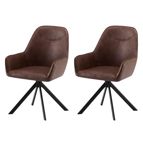 Garvis 2er Set Kunstleder Esszimmerstuhl Drehbar mit Armlehne Drehbar gepolsterte Sitzfläche Metall Beine für Küche Esszimmer Schlafzimmer (Dunkelbraun) von Garvishk
