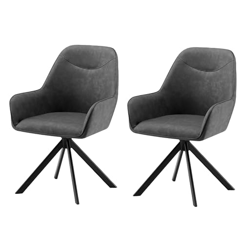 Garvis 2er Set Kunstleder Esszimmerstuhl Drehbar mit Armlehne Drehbar gepolsterte Sitzfläche Metall Beine für Küche Esszimmer Schlafzimmer (Grau) von Garvishk