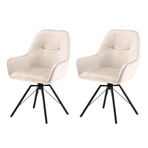 Garvis 2er Set Samt Esszimmerstuhl Drehbar mit Armlehne Drehbar gepolsterte Sitzfläche Metall Beine für Küche Esszimmer Schlafzimmer (Creme) von Garvishk