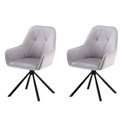 Garvis 2er Set Samt Esszimmerstuhl Drehbar mit Armlehne Drehbar gepolsterte Sitzfläche Metall Beine für Küche Esszimmer Schlafzimmer (Grau) von Garvishk