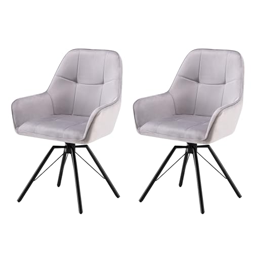 Garvis 2er Set Samt Esszimmerstuhl Drehbar mit Armlehne Drehbar gepolsterte Sitzfläche Metall Beine für Küche Esszimmer Schlafzimmer (Grau) von Garvishk
