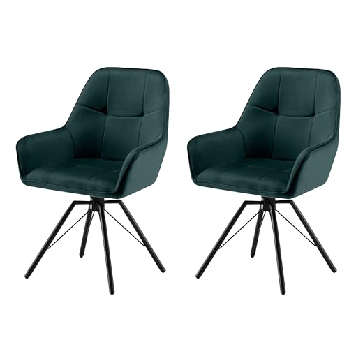 Garvis 2er Set Samt Esszimmerstuhl Drehbar mit Armlehne Drehbar gepolsterte Sitzfläche Metall Beine für Küche Esszimmer Schlafzimmer (Grün) von Garvishk