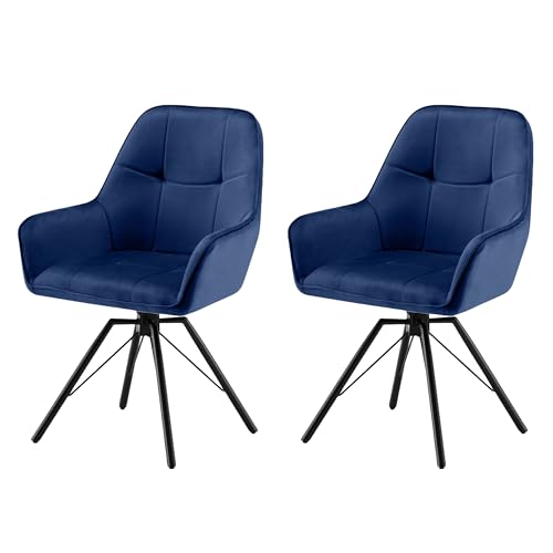 Garvis 2er Set Samt Esszimmerstuhl Drehbar mit Armlehne Drehbar gepolsterte Sitzfläche Metall Beine für Küche Esszimmer Schlafzimmer (Marineblau) von Garvishk