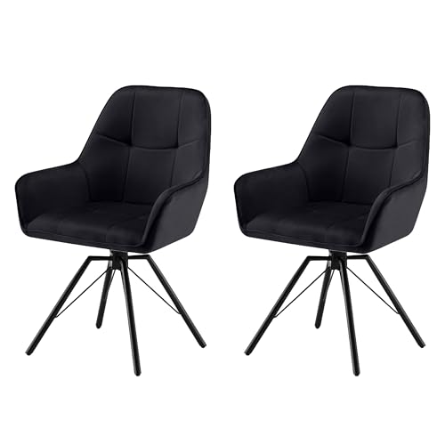 Garvis 2er Set Samt Esszimmerstuhl Drehbar mit Armlehne Drehbar gepolsterte Sitzfläche Metall Beine für Küche Esszimmer Schlafzimmer (Schwarz) von Garvishk