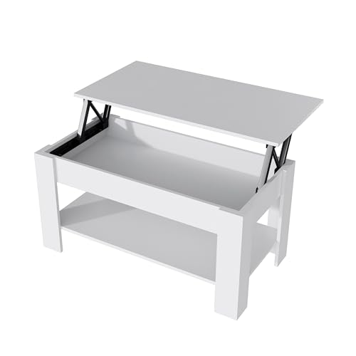 Garvis Couchtisch mit Lift-Top – Weiß Matt, Höhenverstellbarer Wohnzimmertisch mit Stauraum & Ablage, MDF Kaffeetisch Modern, Aufklappbarer Tisch für Wohnzimmer & Büro (Weiß) von Garvishk