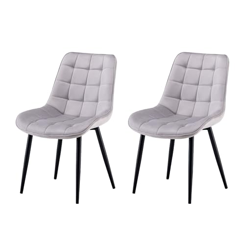 Garvis Moderner Esszimmerstuhl mit Armlehne, Stuhl Set, Mischmaterial, Schwarz Metall, 2 Stück (Hellgrau) von Garvishk