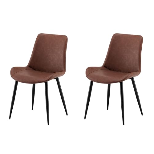 Garvis Esszimmerstühle 2er Set Polsterstühle mit Sitzkissen künstlicher Stoff Küchenstuhl Wohnzimmerstuhl Schminktisch Stuhl ergonomischer Stuhl (Braun) von Garvishk
