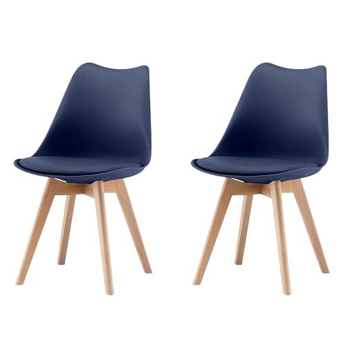 Garvis Esszimmerstühle 2er Set mit Massivholz Beinen Sitzpolster aus Kunstleder Gepolsterter Stuhl Küchenstuhl Holz für Schlafzimmer, Wohnzimmer (Marineblau) von Garvishk