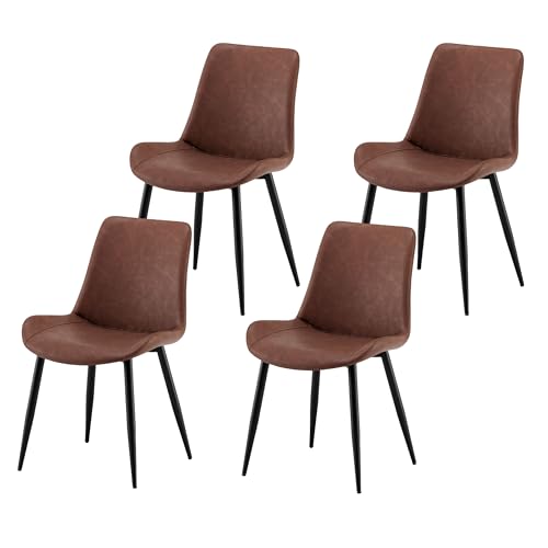Garvis Esszimmerstühle 4er Set Polsterstühle mit Sitzkissen künstlicher Stoff Küchenstuhl Wohnzimmerstuhl Schminktisch Stuhl ergonomischer Stuhl (Braun) von Garvishk