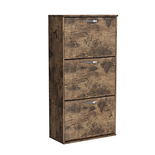 Garvis Home Schuhschrank schmal mit 3 KlappenPlatzsparender Schuhkipper Schuhregal Schuhaufbewahrung Hoch Kommode Schuhregal geschlossen Flurschrank für Diele (rustikales Braun) von Garvishk