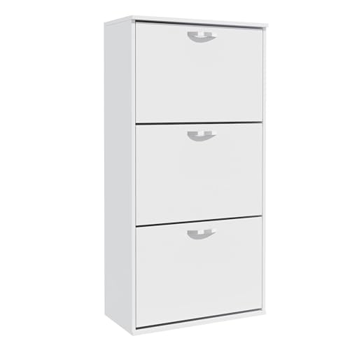 Garvis Schuhschrank schmal mit 3 KlappenPlatzsparender Schuhkipper Schuhregal Schuhaufbewahrung Hoch Kommode Schuhregal geschlossen Flurschrank für Diele (Weiß) von Garvishk