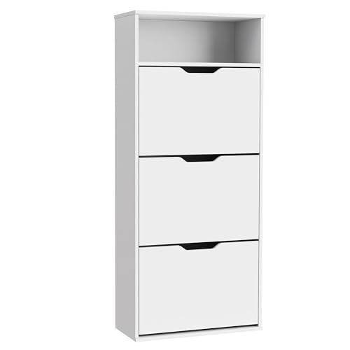 Garvis Home Schuhschrank Schmal mit 3 Klappen – Moderner MDF Schuhkipper mit Kippsicherung, Platzsparend 60x118x28 cm, Weiß Garvis Home Schuhschrank Schmal mit 3 Klappen – Moderner MDF Schuhkipper mit Kippsicherung, Platzsparend 60x118x28 cm, Weiß von Garvishk