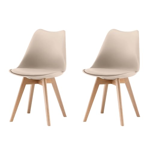 Garvis Esszimmerstühle 2er Set mit Massivholz Beinen Sitzpolster aus Kunstleder Gepolsterter Stuhl Küchenstuhl Holz für Schlafzimmer, Wohnzimmer (Creme) von Garvishk