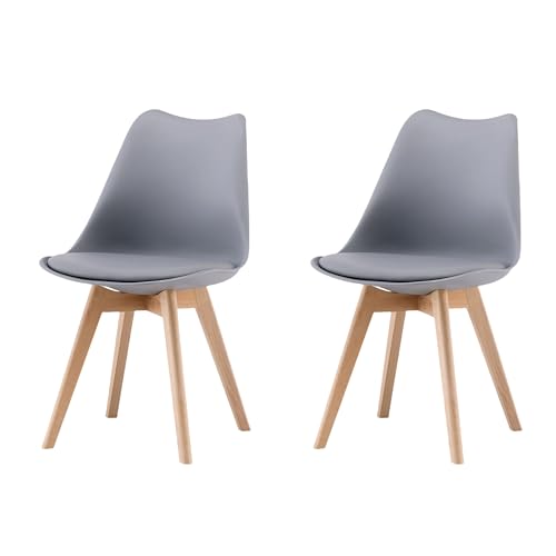 Garvis Esszimmerstühle 2er Set mit Massivholz Beinen Sitzpolster aus Kunstleder Gepolsterter Stuhl Küchenstuhl Holz für Schlafzimmer, Wohnzimmer (Grau) von Garvishk