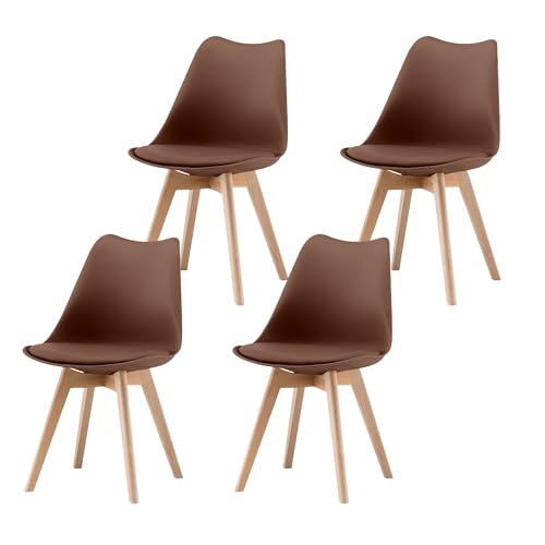 Garvis Esszimmerstühle 4er Set mit Massivholz Beinen Sitzpolster aus Kunstleder Gepolsterter Stuhl Küchenstuhl Holz für Schlafzimmer, Wohnzimmer (Braun) von Garvishk