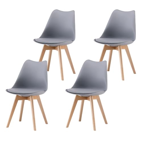 Garvis Esszimmerstühle 2er Set mit Massivholz Beinen Sitzpolster aus Kunstleder Gepolsterter Stuhl Küchenstuhl Holz für Schlafzimmer, Wohnzimmer (Grau) von Garvishk