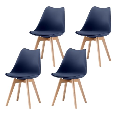 Garvis Esszimmerstühle 4er Set mit Massivholz Beinen Sitzpolster aus Kunstleder Gepolsterter Stuhl Küchenstuhl Holz für Schlafzimmer, Wohnzimmer (Marineblau) von Garvishk
