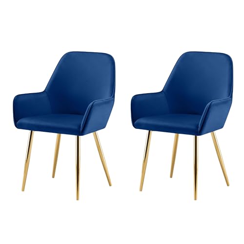 Garvishk Gravis Esszimmerstühle 2er Set mit Armlehnen Metallbeinen Sessel gepolsterter Sitz Polsterstuhl goldenen Beinen für Esszimmer Wohnzimmer Küche (Blau) von Garvishk