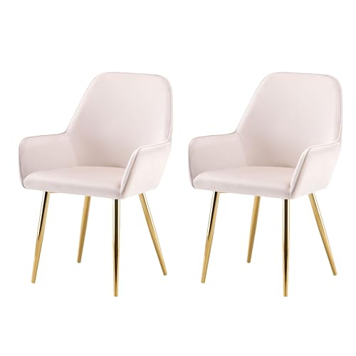 Garvishk Gravis Esszimmerstühle 2er Set mit Armlehnen Metallbeinen Sessel gepolsterter Sitz Polsterstuhl goldenen Beinen für Esszimmer Wohnzimmer Küche (Creme) von Garvishk
