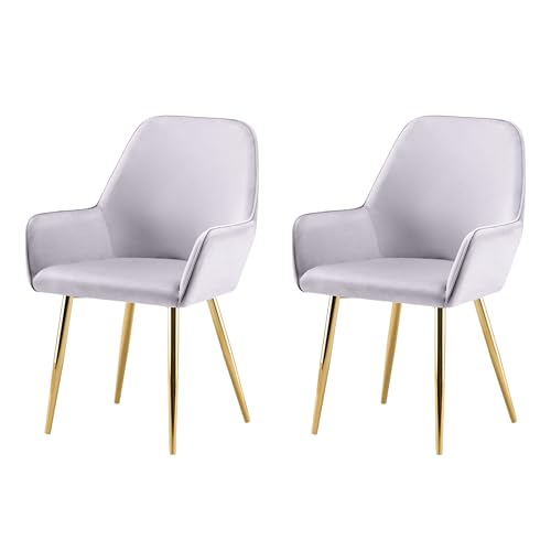 Garvishk Gravis Esszimmerstühle 2er Set mit Armlehnen Metallbeinen Sessel gepolsterter Sitz Polsterstuhl goldenen Beinen für Esszimmer Wohnzimmer Küche (Grau) von Garvishk