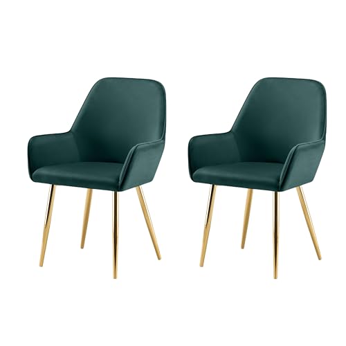 Garvishk Gravis Esszimmerstühle 2er Set mit Armlehnen Metallbeinen Sessel gepolsterter Sitz Polsterstuhl goldenen Beinen für Esszimmer Wohnzimmer Küche (Grün) von Garvishk