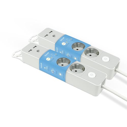 Garza -Pack 2 Steckdosenleiste Design Grau mit Schalter, 3 Steckdosen + 2 USBs, Kabel 1,4 m, Flachstecker, Kindersicherung von Garza