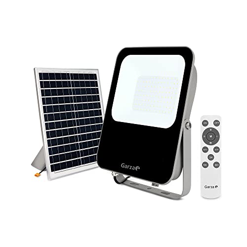 Garza - Solar LED Außenstrahler 60W mit Fernbedienung Kaltlicht 6500K dimmbar Programmierbar IP65 wasserdicht 4.7m Kabel von Garza