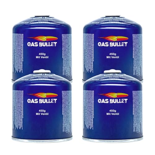 Gas Bullet ® Schraubkartusche 450g passend für Gaskocher, Gasgrills und alle Geräte mit 7/16“ Gewinde | Propan/Butan | Ideal für Camping/Outdoor/Notfälle (8 Kartuschen) von Gas Bullet