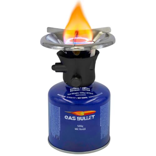 Gas Bullet ® Gaskocher Aufsatz Click für Schraubkartuschen | Camping, Outdoor, Wanderungen und Notfälle | Propangaskocher, Butangaskocher (Aufsatz + 3 Kartuschen) von Gas Bullet