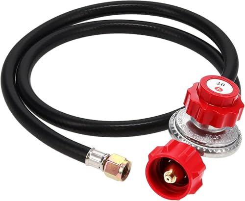 Gas One 2109-RED 1,2 m Hochdruck 0-20 PSI Verstellbarer Regler mit rotem QCC-1-Schlauch, funktioniert mit neueren US-Propangas-Tanks von Gas One