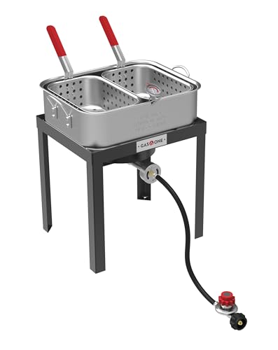 GASONE One Doppel-Gasfritteuse mit 2 Körben, Propangasbrenner zum Kochen im Freien - 18 Liter starker Aluminiumtopf für den Außenbereich mit Brenner aus Gusseisen - GASONE One Doppel-Gasfritteuse mit 2 Körben, Propangasbrenner zum Kochen im Freien - 18 Liter starker Aluminiumtopf für den Außenbereich mit Brenner aus Gusseisen - von GasOne