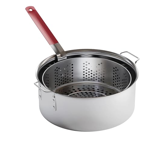 Gas One Aluminium-Fritteuse mit Korb, 10 QT Aluminium-Frittiertopf mit einfachem Griff, langlebige Outdoor-Fritteuse in Lebensmittelqualität mit perforiertem Siebkorb, ideal für Meeresfrüchte, Huhn von GasOne